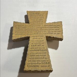 Decorative Psalm 23 Stone Cross Faith Prayer Religious Accent Piece